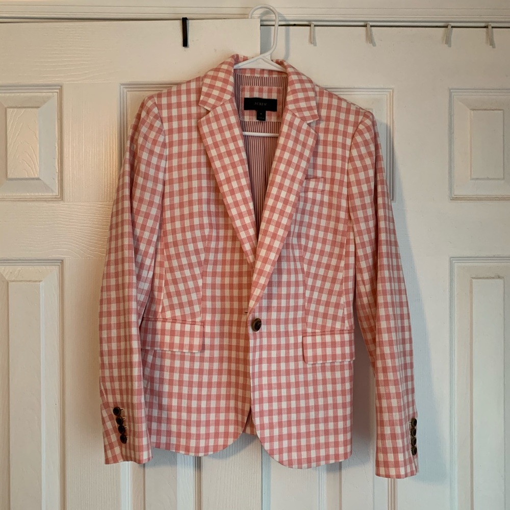 NWOT J. Crew Pink Gingham Blazer
